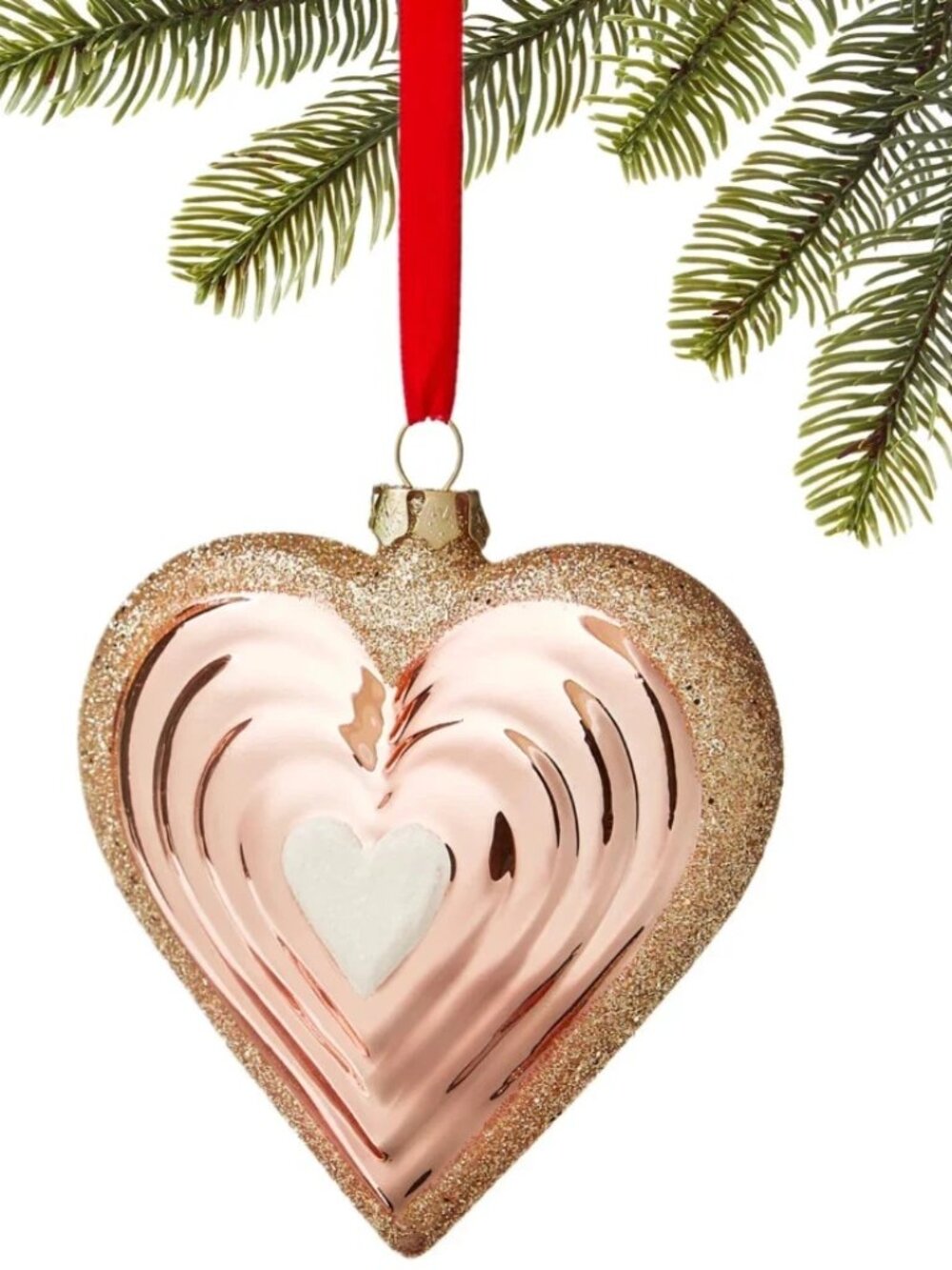 Holiday Lane Sugar Plum Rose Gold Heart Ornament Glitter Christmas Tree Decor